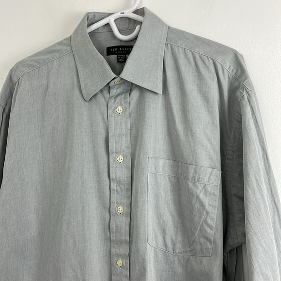 Ted Baker Gray-Blue Cotton Button-Up Dress Shirt - Picture 4 of 9